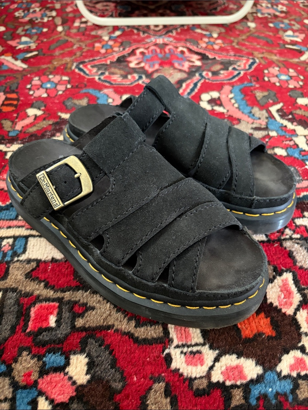Dr. Martens Black Suede Buckle Strap Platform Sandals